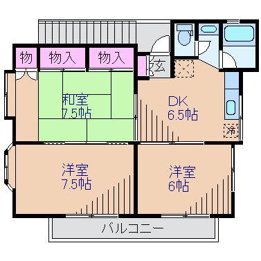 ツクダアパート(3DK/2階)の間取り写真