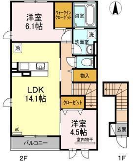 サンライズヤマダA棟(2LDK/2階)の間取り写真