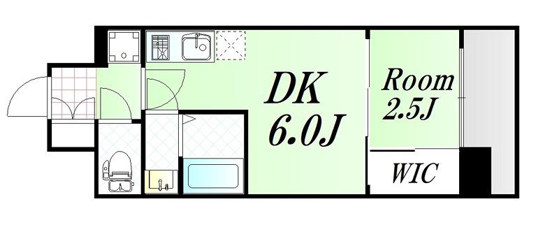 プレリスNEO大阪十三エルヴィオン(1DK/2階)の間取り写真