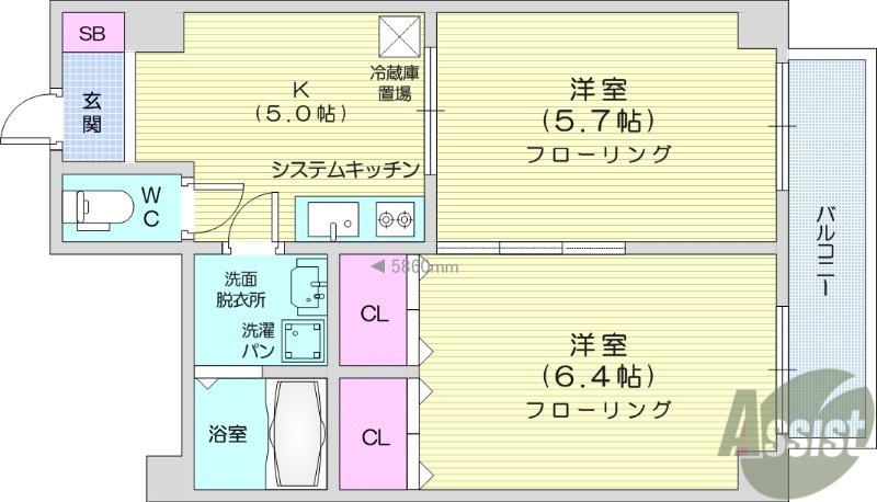 フィオーレ壱番館(2K/3階)の間取り写真