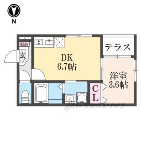 ハーモニーテラス太秦安井車道町2(1DK/1階)の間取り写真