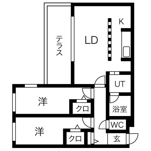 AMS伏見(2LDK/1階)の間取り写真
