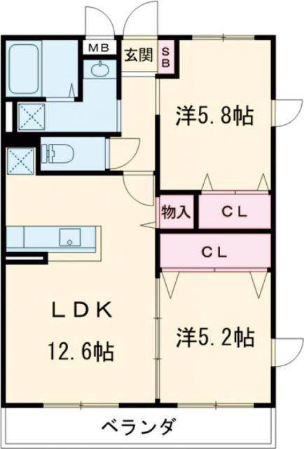 プランドール(2LDK/2階)の間取り写真