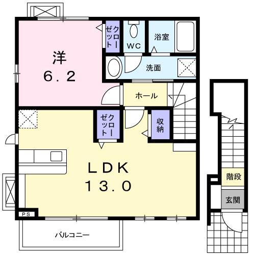 フェリーチェ輝美(1LDK/2階)の間取り写真