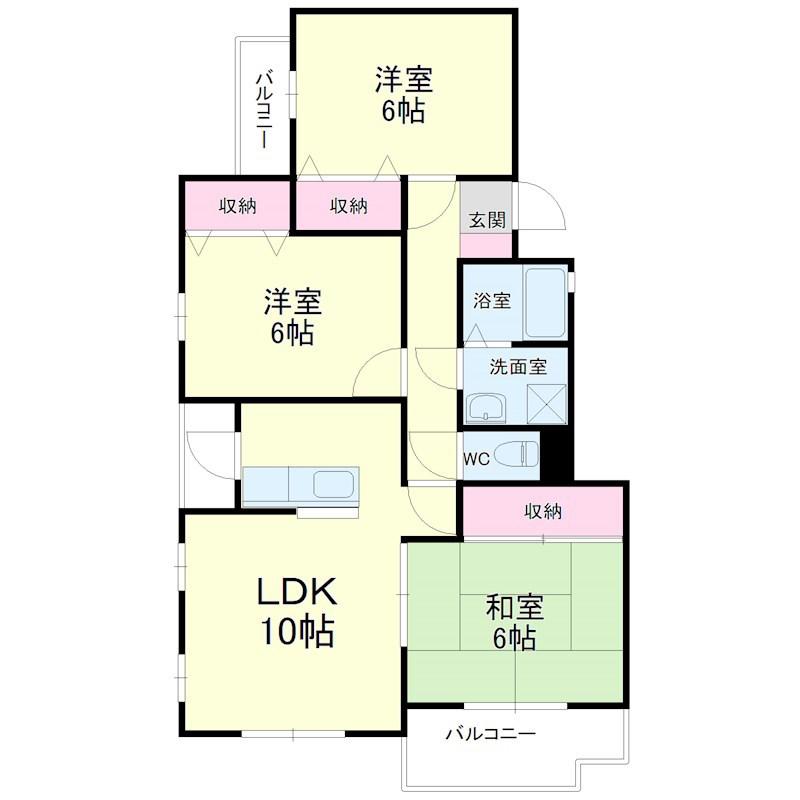 バウムコートD棟(3LDK/2階)の間取り写真