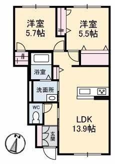 ベルブランシュ笹沖 A棟(2LDK/1階)の間取り写真