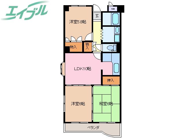 コスモシティ日永(3LDK/3階)の間取り写真