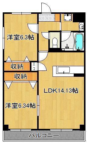 ニューガイア上石田(2LDK/5階)の間取り写真