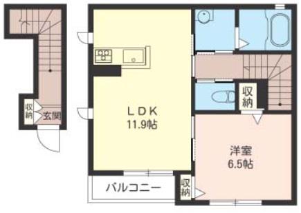 ソレイユII(1LDK/2階)の間取り写真