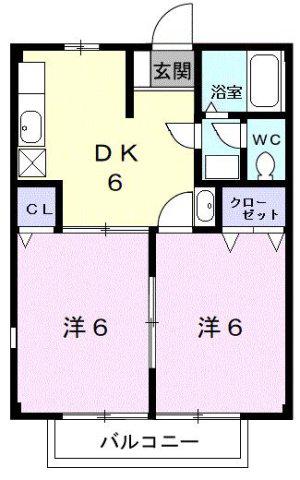 アミニティグリーンI(2DK/2階)の間取り写真