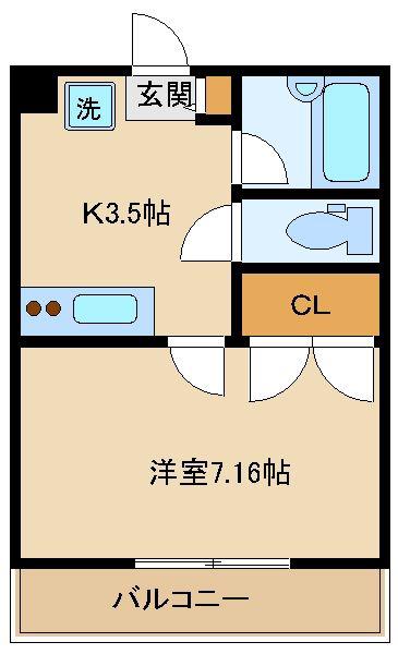 ソレーユ小川(1K/3階)の間取り写真