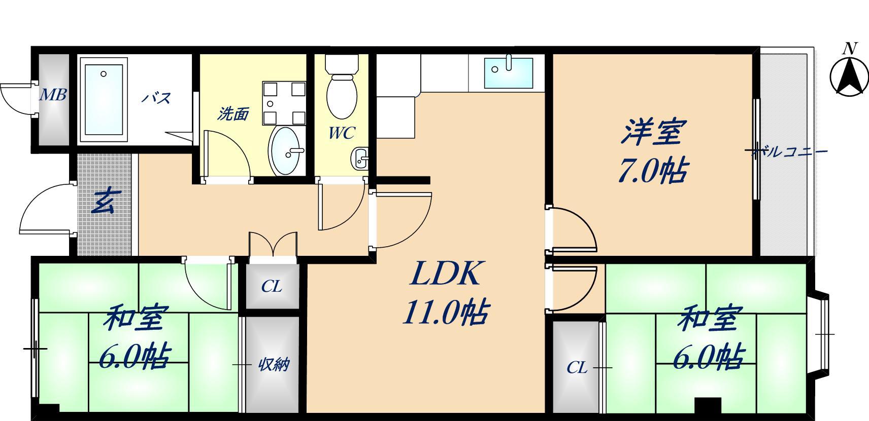 アーバンコート池之端(3LDK/1階)の間取り写真