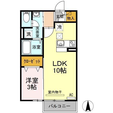 グランツ松島C棟(1LDK/1階)の間取り写真