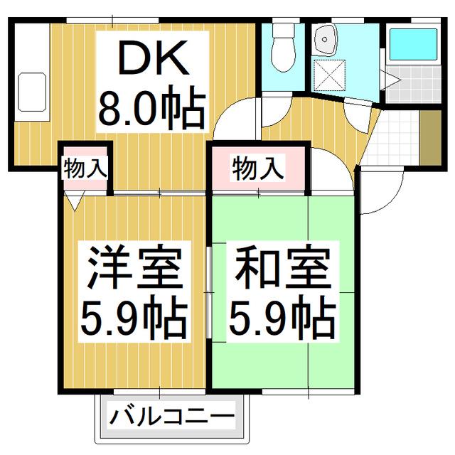 フレグランスフォルム(2DK/2階)の間取り写真