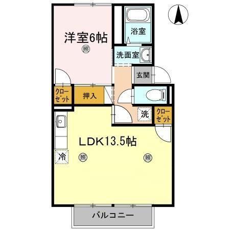 タウン妹尾(1LDK/2階)の間取り写真