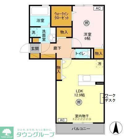 ラフィネフィオーレ(1LDK/1階)の間取り写真