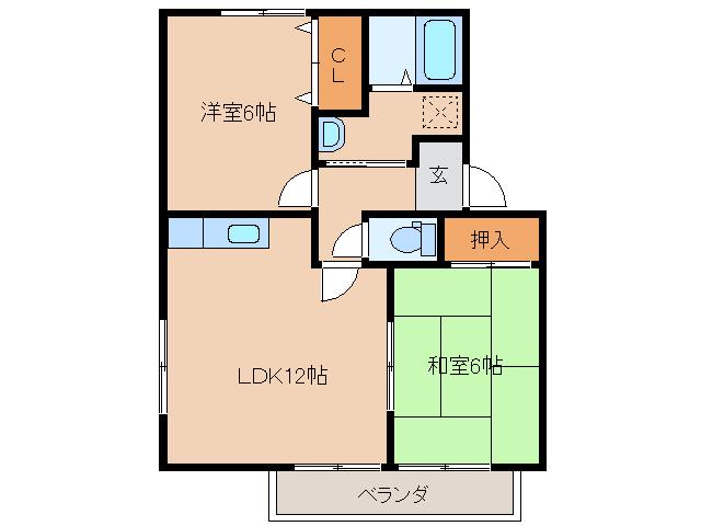 ウィルコート南鷹尾(2LDK/2階)の間取り写真