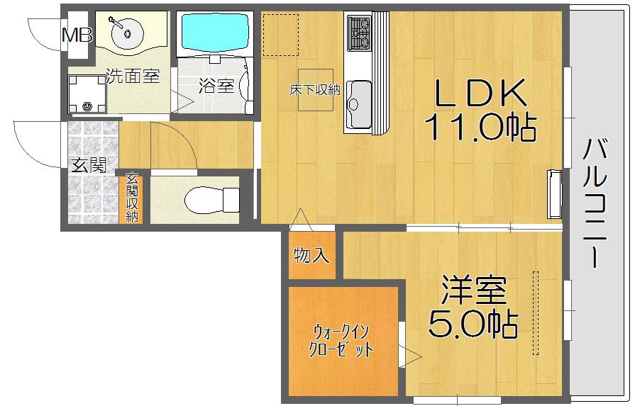 グレイスアイリスGRACE IRIS(1LDK/2階)の間取り写真
