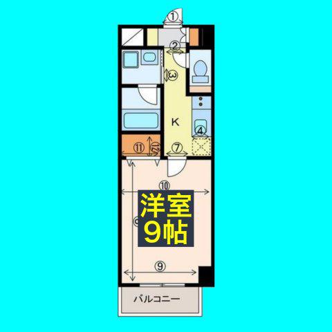 プランドール浅間町(1K/9階)の間取り写真