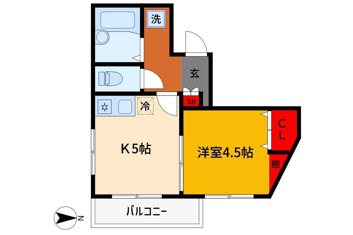 ファーストピュア(1DK/4階)の間取り写真