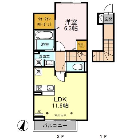 グランテラス3(1LDK/2階)の間取り写真