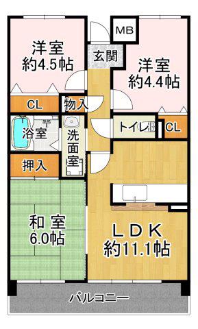 井吹東シティコート(3LDK/3階)の間取り写真