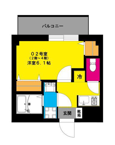 B CASA 山下町(1K/4階)の間取り写真