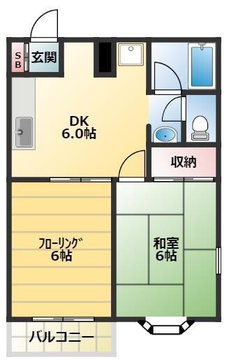 カナルサイド(2DK/2階)の間取り写真
