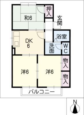 セジュールエポ B棟(3DK/1階)の間取り写真