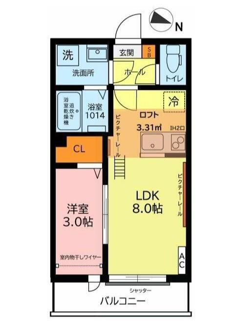 ガーデンヒルズ宮原(1LDK/3階)の間取り写真