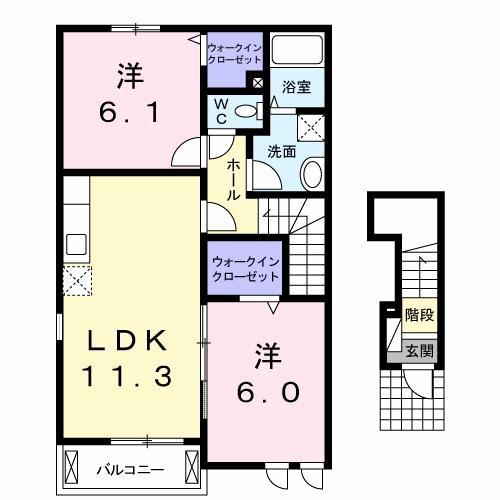 ファインD(2LDK/2階)の間取り写真