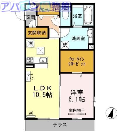 カノン上近江(1LDK/2階)の間取り写真