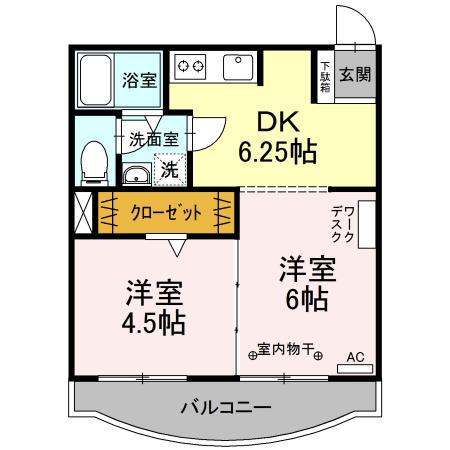 カーサ松が枝(2DK/2階)の間取り写真