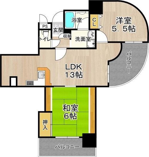 フェルザ住之江公園(2LDK/2階)の間取り写真