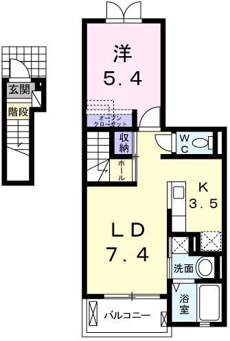 名鉄名古屋本線 美合駅 徒歩10分 3階建 築13年(1LDK/2階)の間取り写真