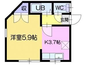 白い風船(1DK/2階)の間取り写真