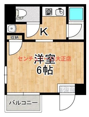 THECITY弁天町(1K/2階)の間取り写真
