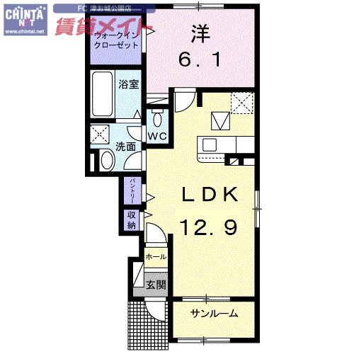プリティハウス若津 I(1LDK/1階)の間取り写真