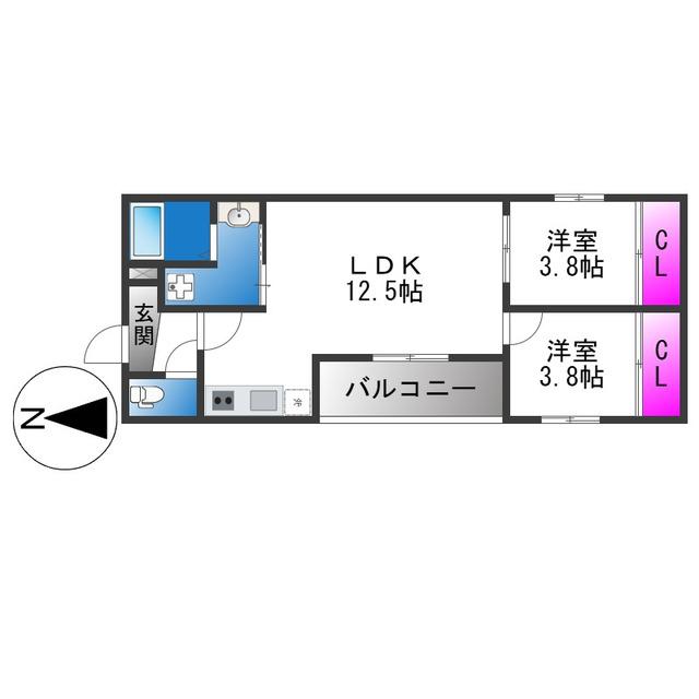 TIO瓢箪山(2LDK/1階)の間取り写真