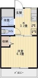 シテイハイム アサヒI(1K/2階)の間取り写真
