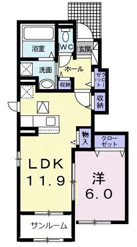 レ・フルールA(1LDK/1階)の間取り写真