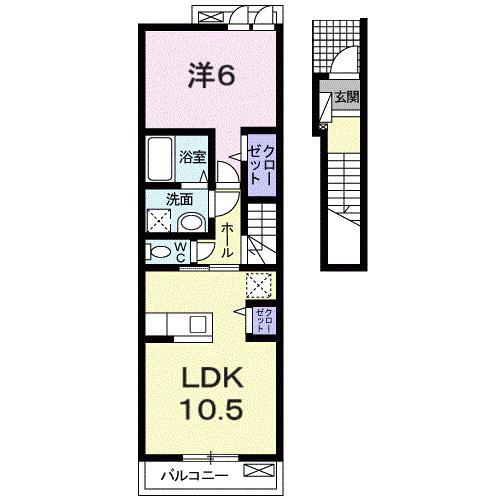 レヤリーライフII(1LDK/2階)の間取り写真