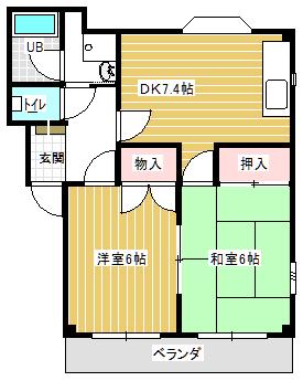 カナンフィールド(2DK/1階)の間取り写真