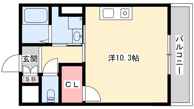 インタービレッジ下手野(ワンルーム/3階)の間取り写真