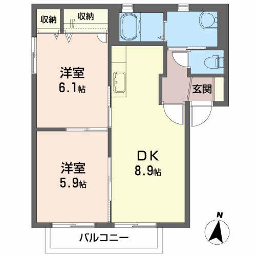 インターヴィレッジB(2LDK/1階)の間取り写真
