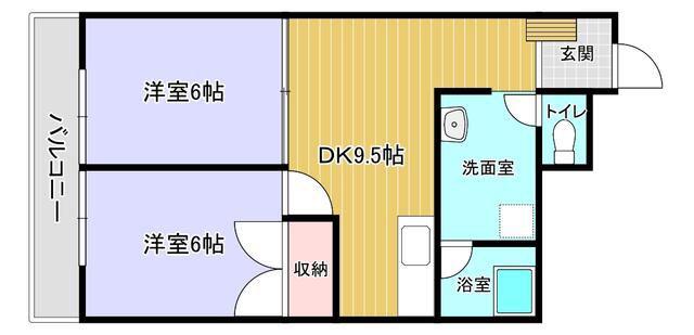 北久里浜ローズマンション(2DK/3階)の間取り写真