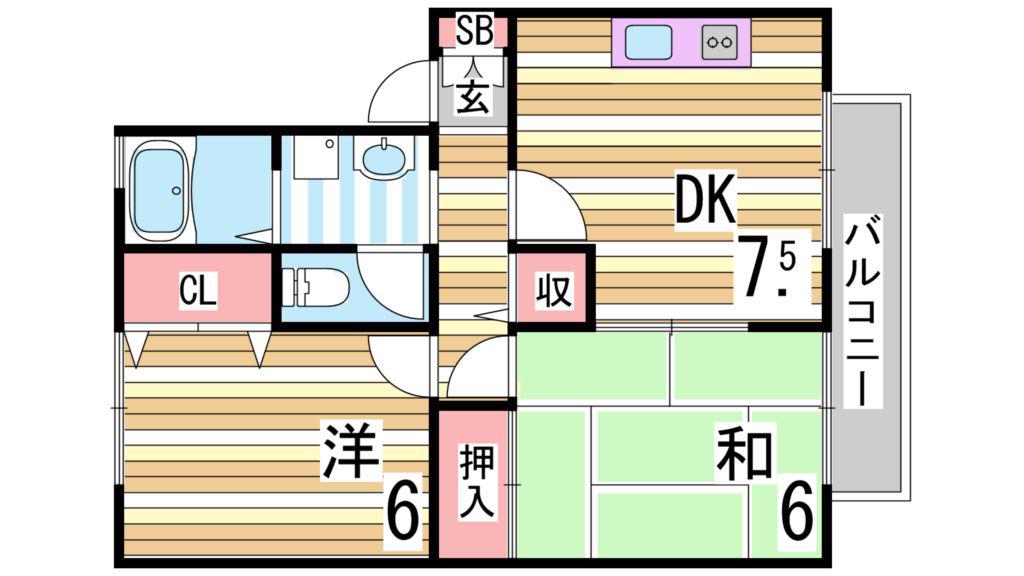 ヴィラモンテ(2DK/1階)の間取り写真