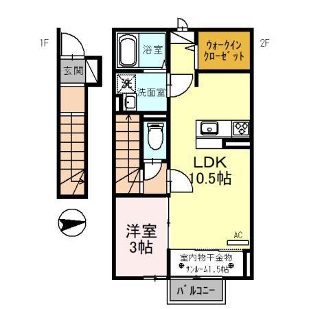 D-ROOM水落町(1LDK/2階)の間取り写真