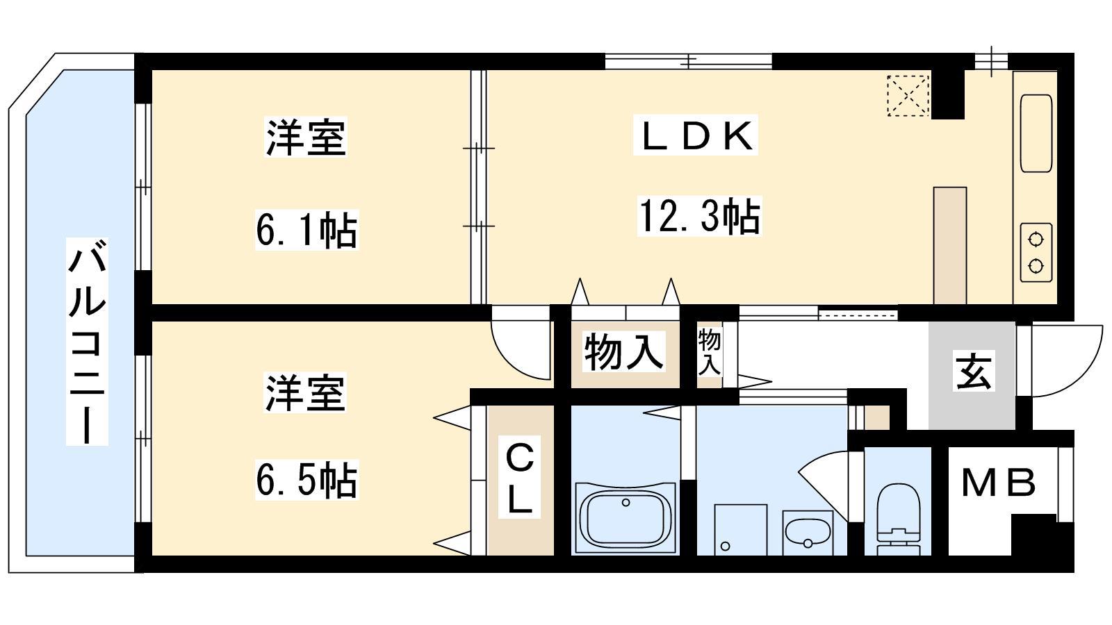 プリマカーサ旭(2LDK/2階)の間取り写真