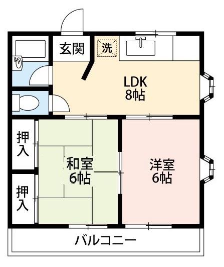 ハイツ柿田(2DK/2階)の間取り写真